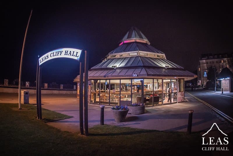 Leas Cliff Hall at night.