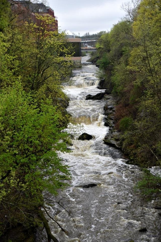 Looking north at the Cuyahoga River. The Sheraton is visible to the left.