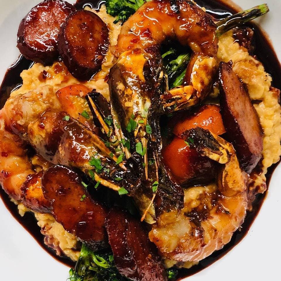 Prawns and Grits with House Made Andouille