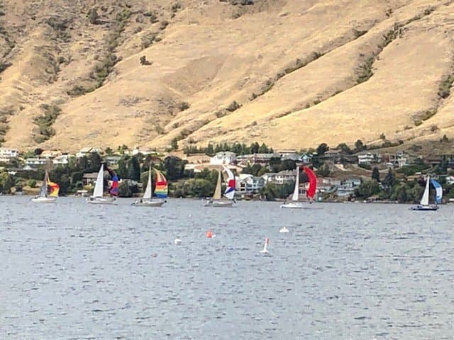 Sailboats going by during our group picnic at Paddlewheel Park. 