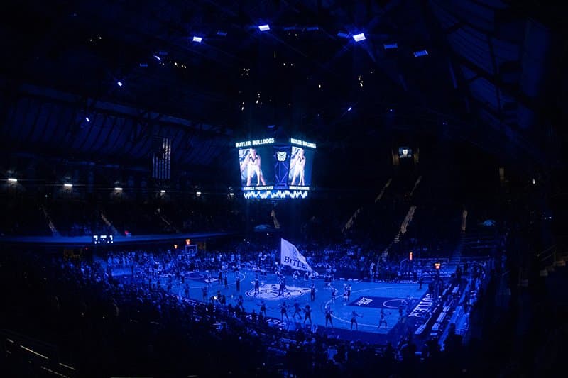 A new lighting system was installed during summer 2019, allowing for blue lights during starting lineups and special events.