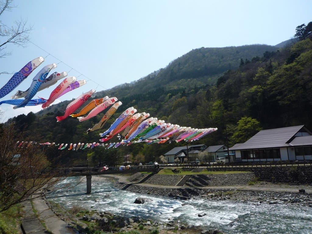 ●板室温泉 鯉のぼりの遊泳
板室温泉春の風物詩です。