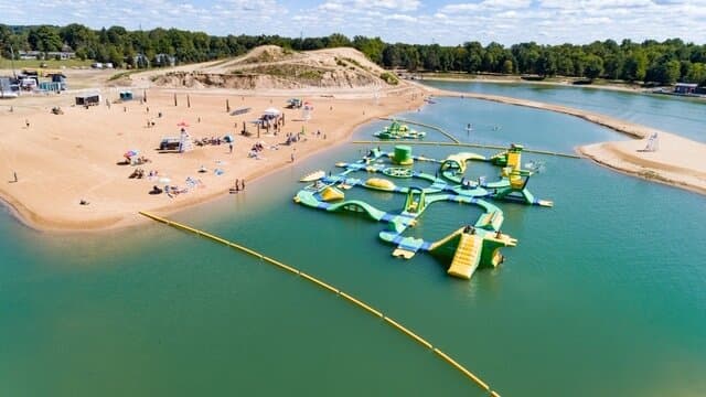 200 feet of fun found here!  Two floating obstacle courses, one dedicated for guests under 42" are part of Lake Arvesta Farms Aqua Park.
