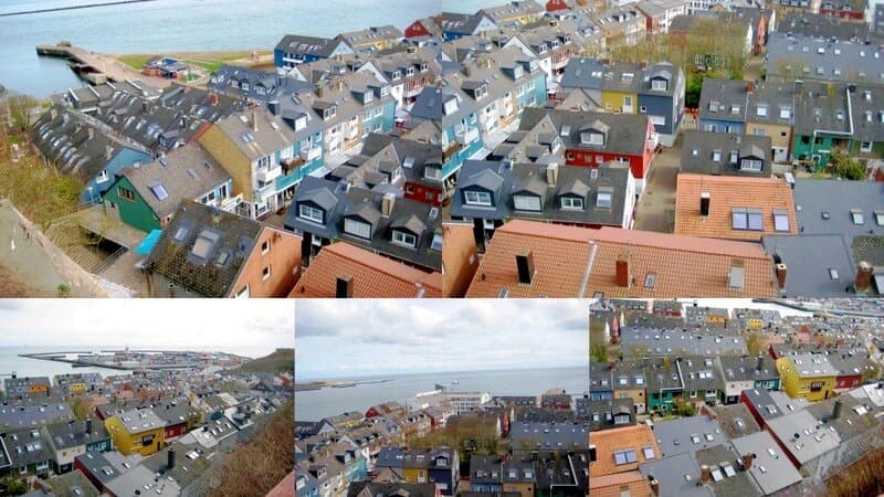 Collage  Blick vom Klippenrandweg zum Unterland von Helgoland.