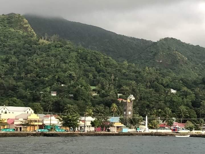 The tall building towered above other buildings is the Sacred Heart Church, Beach Street, Levuka. This the view of the sleeping Levuka Town, the old Capital of Fiji.