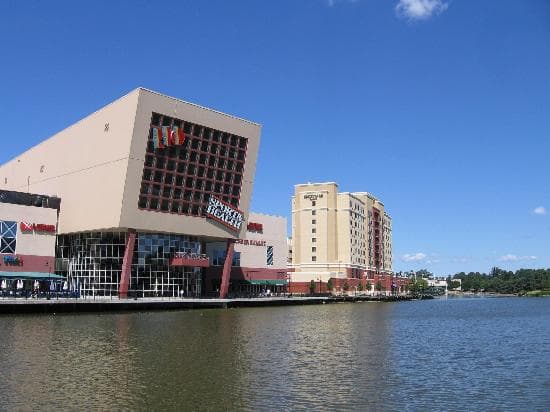 Lowes/AMC theater complex and Courtyard by Marriott on the boardwalk at lake