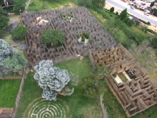 Aerial view of Elemental Maze, with 5 gardens