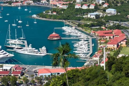 Aerial view of Yacht Haven Grande.
