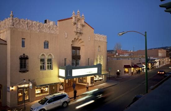 The Lensic at dusk.