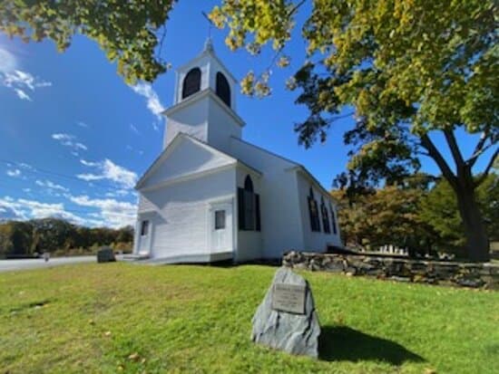Spurwink Congregational Church with National Register of Historic Sites stone  marker.