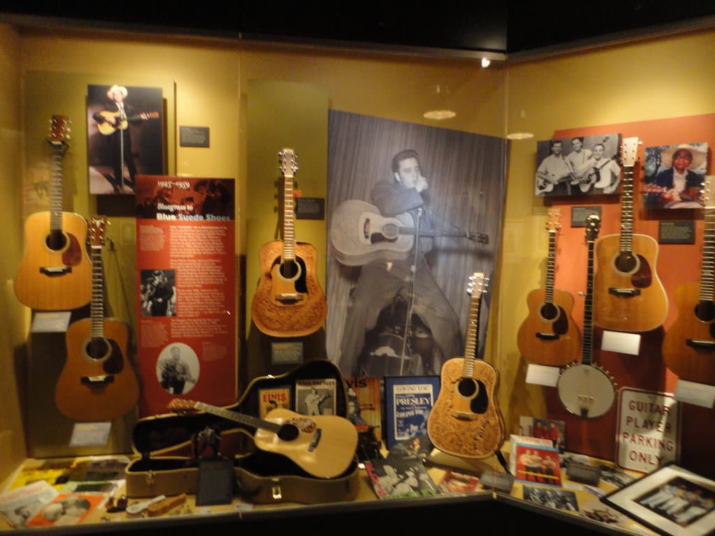 Guitars displayed in museum