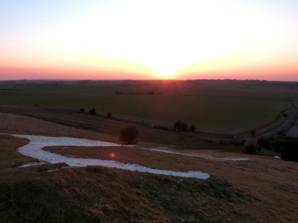 view towards sunset from the white horse field, above the head and ears.