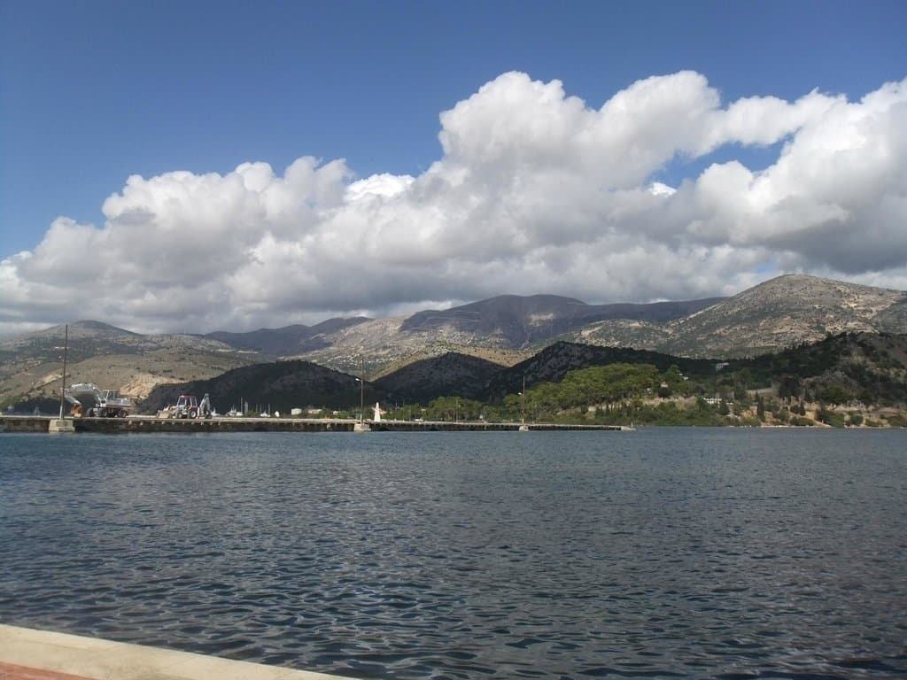 View from the bay behind the stone bridge