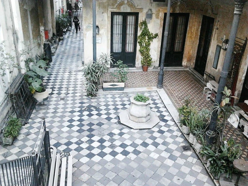 downstairs
