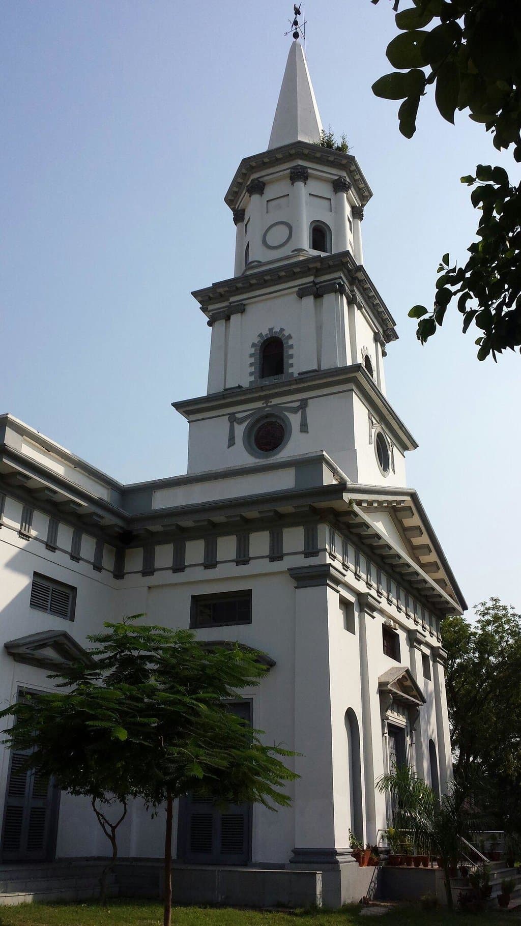 Front entrance and church tower