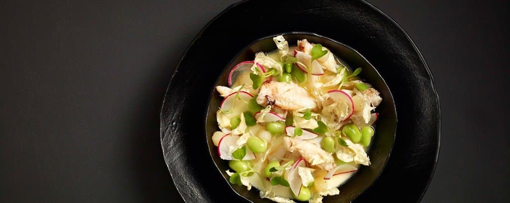 Dungeness crab, truffle custard, meyer lemon, edamame, artichoke