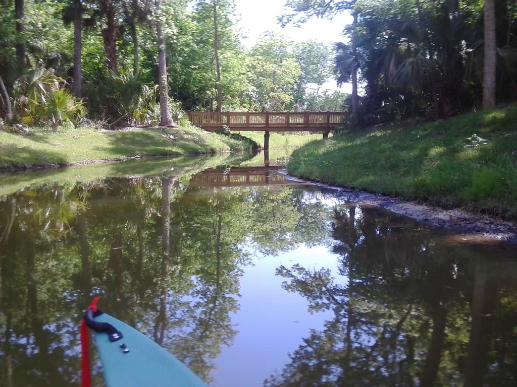 Kayaking under walkways