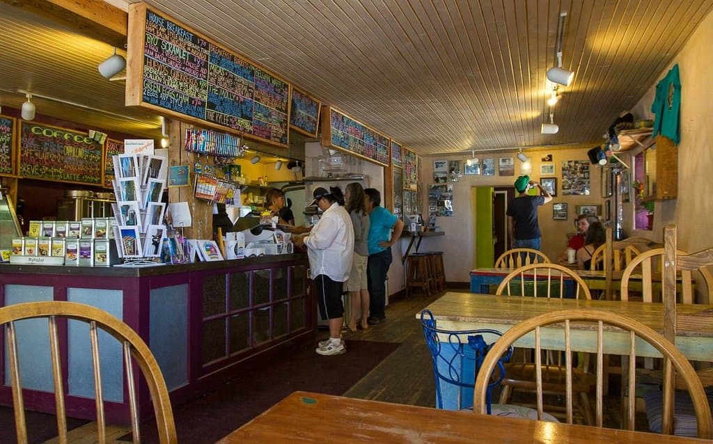 The main dining area of Taos Cow