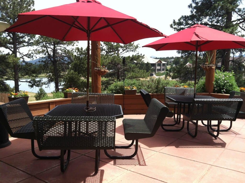 Outside seating with a view of Elk Meadow Park!