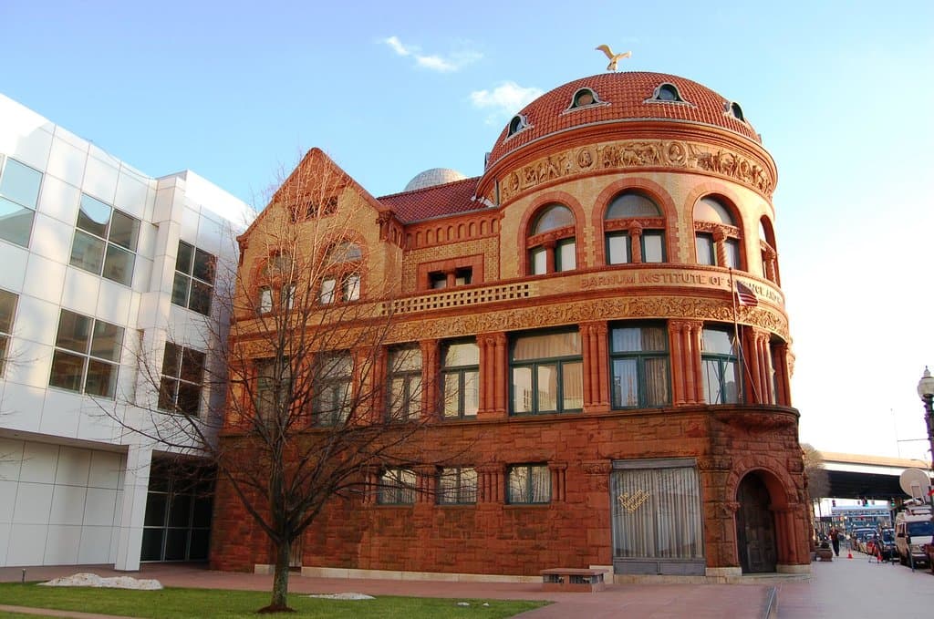 The view of the building from Main Street, Bridgeport.