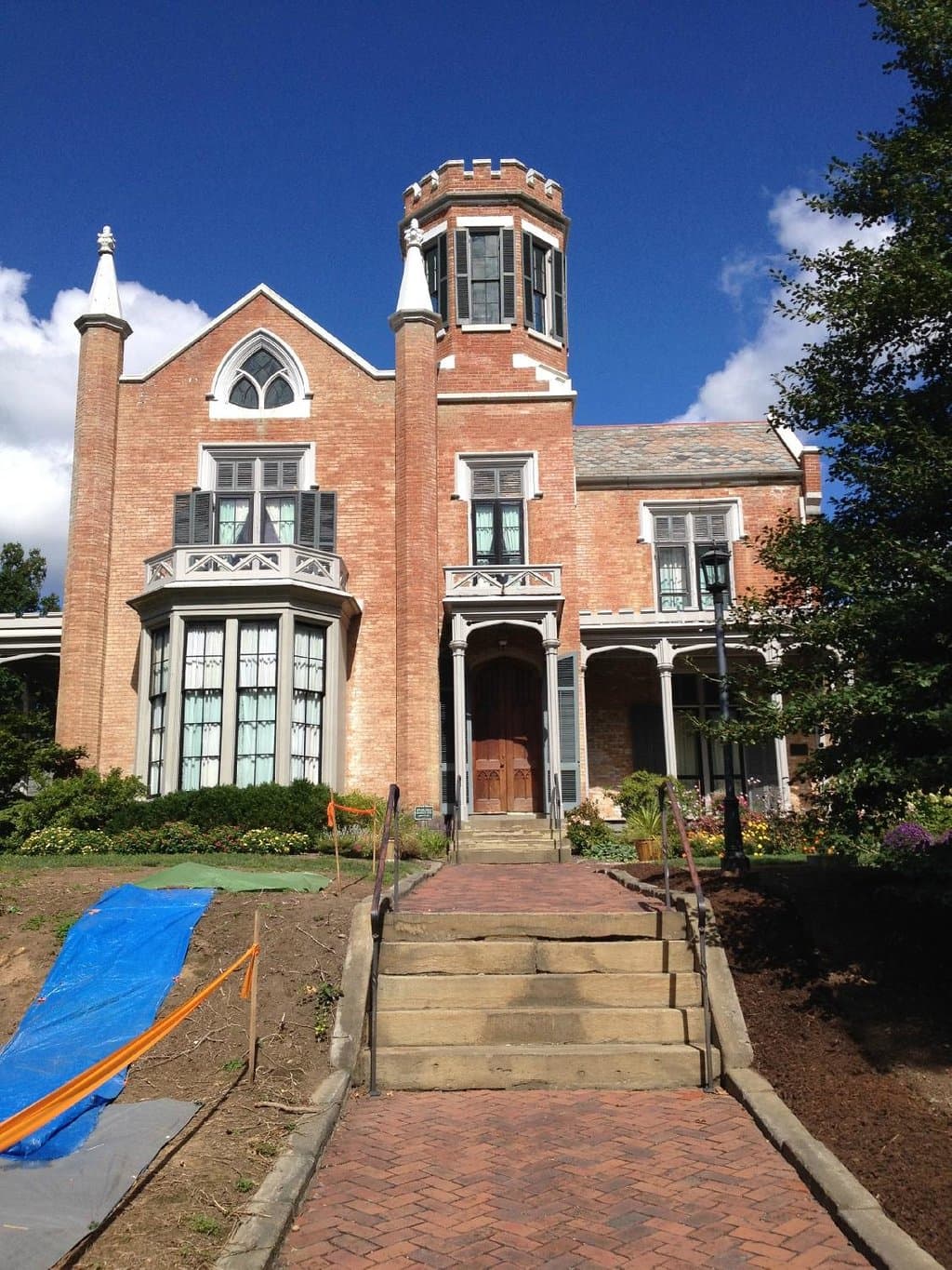 Walk way to the front door of The Castle with excavation on the left hand side.