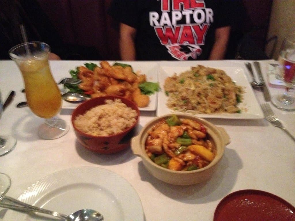 Mango chicken, sweet and sour chicken and classic fried rice