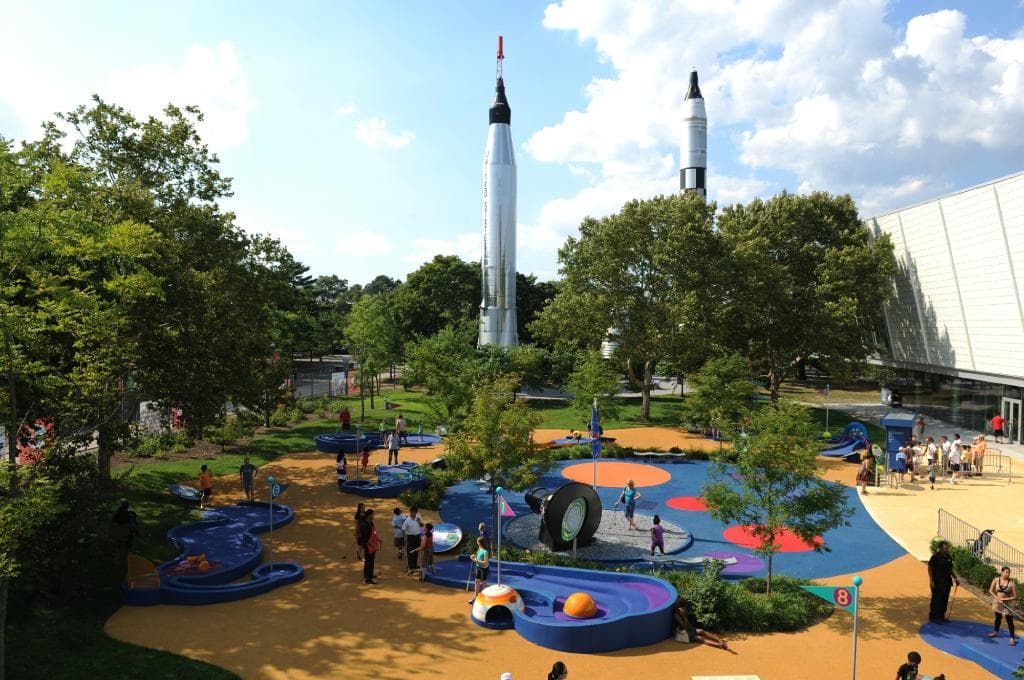 Play 9 holes of mini golf in the shadow of vintage Atlas and Titan rockets.