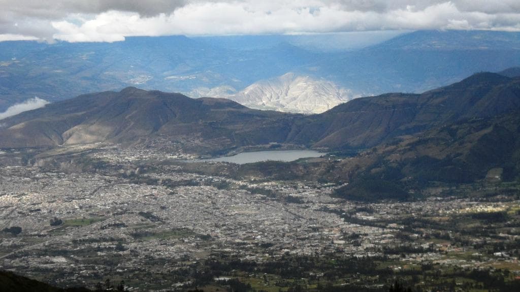 La ciudad de Ibarra, junto al lago Yaguarcocha, el Chota soleado y Mira con lluvia