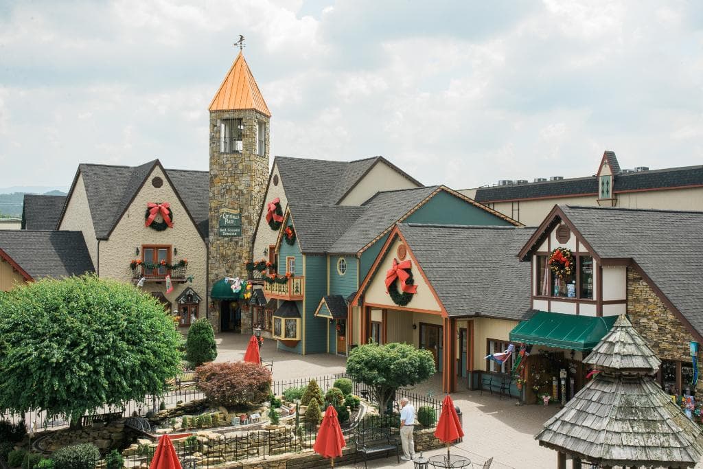 Incredible Christmas Place courtyard and train display.