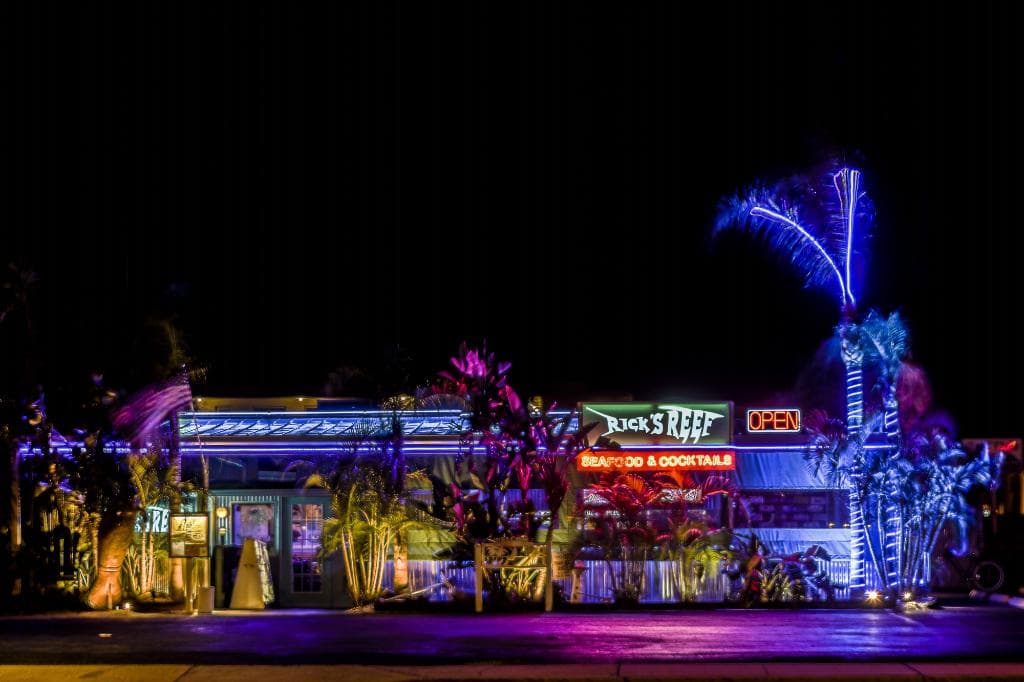 Rick's Reef at night.