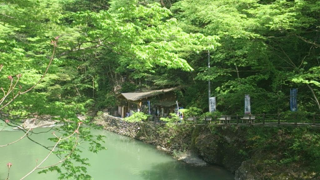 つり橋からの岩風呂全景