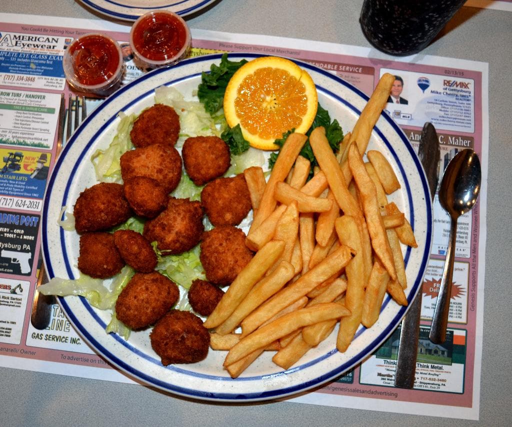 Overbreaded scallops