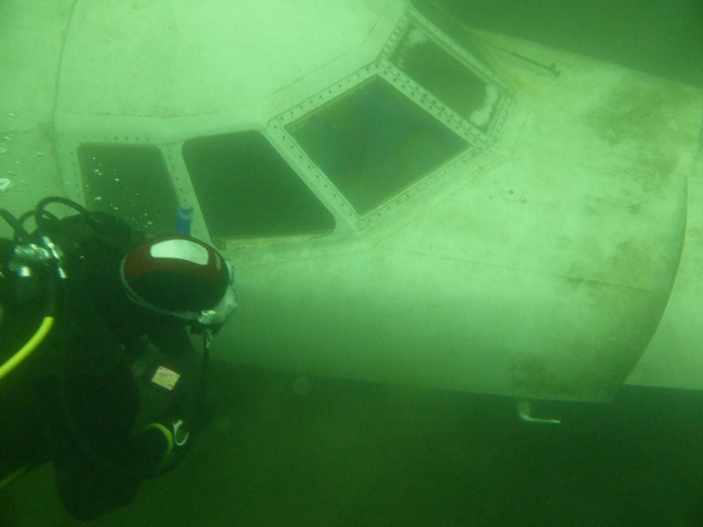 Hovering above the cockpit