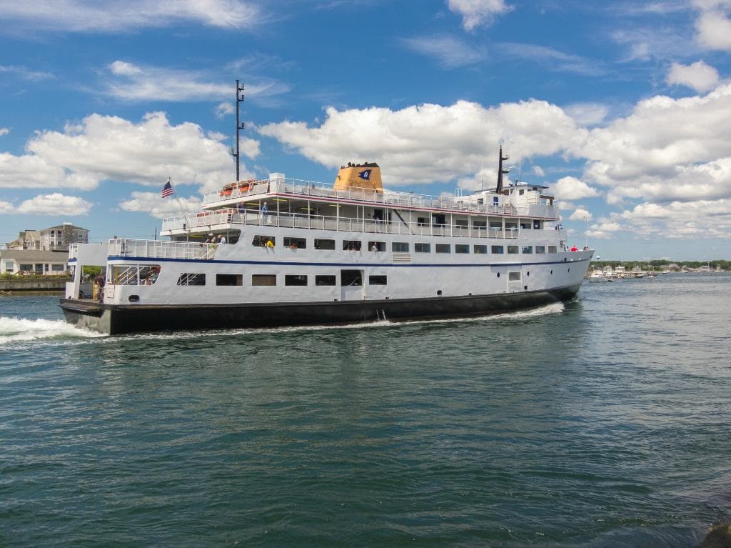 The traditional ferry. This is the one accommodates cars and take about an hour.