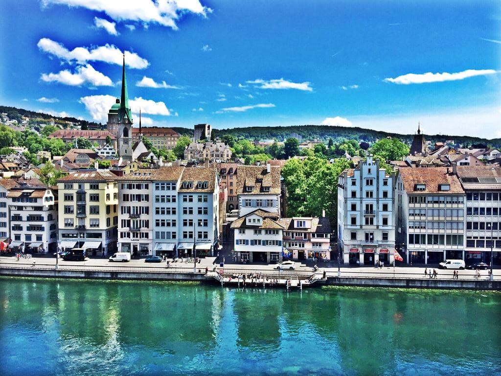 Zurich seen from Lindenhof, the spring is a good season to see the lake in green
