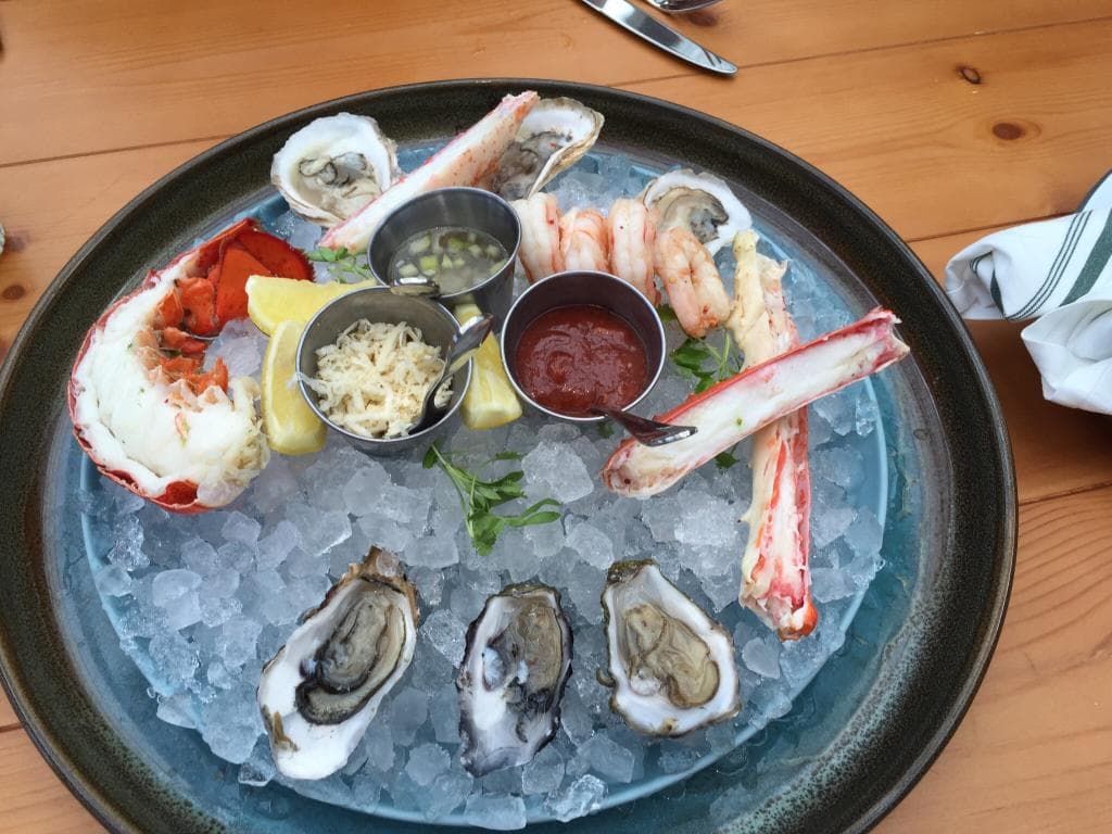 The half-portion of Cindy's shellfish platter. Very tasty assortment with fresh horseradish and 