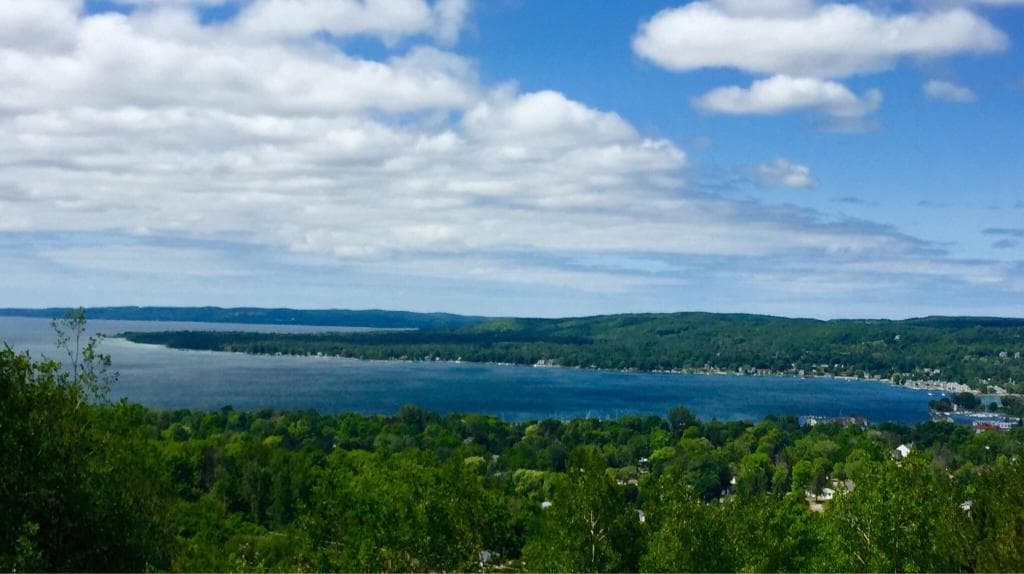 View of Lake Charlevoix from the peak of Avalanche Preserve
