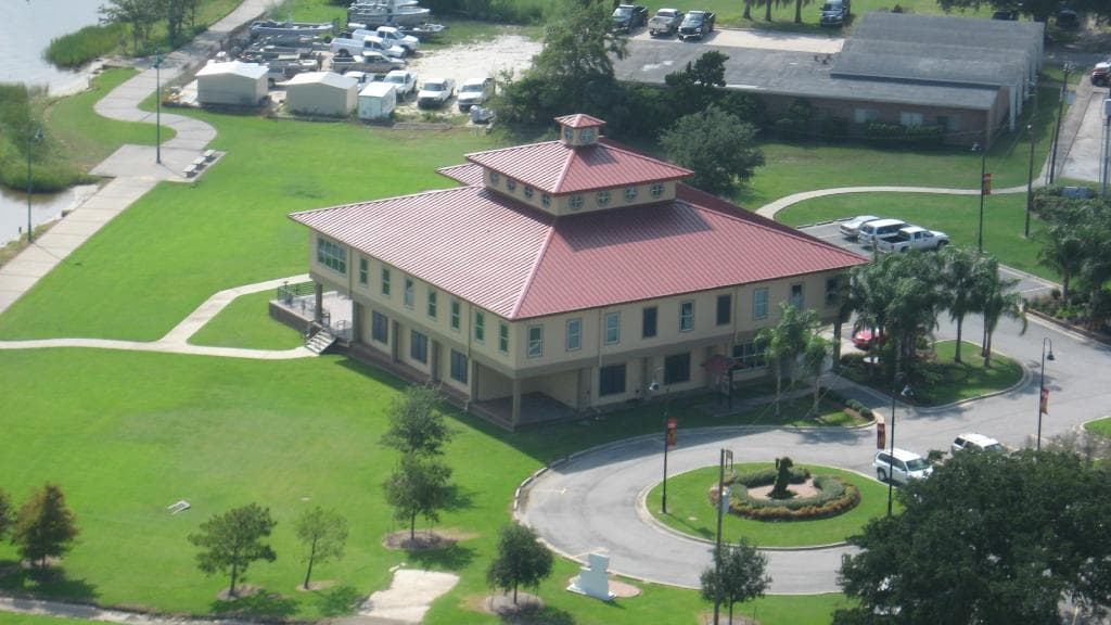 Aerial view of Tourist Center in Lake Charles, Louisiana.