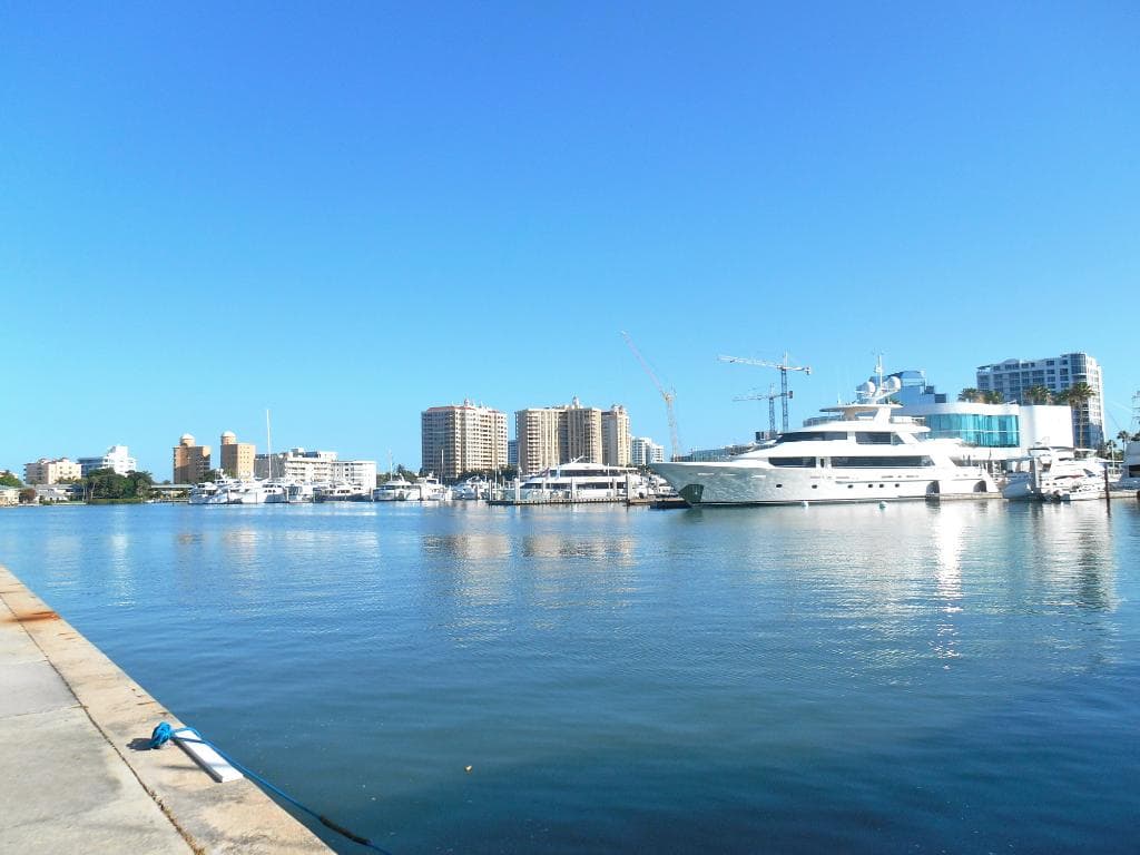 Marina is near statue