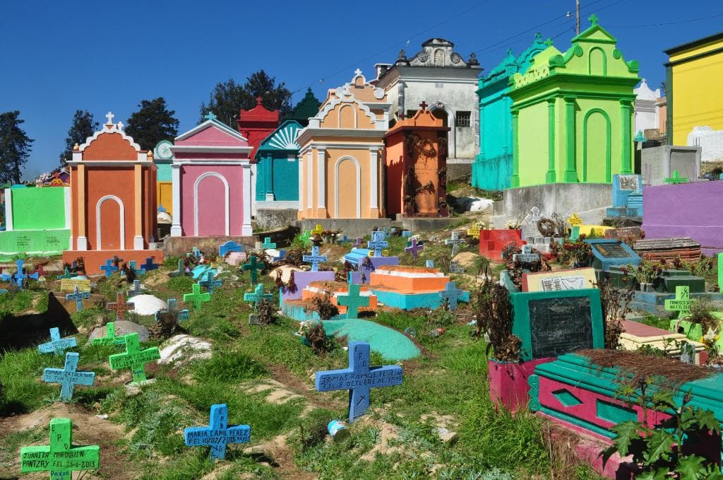 colorful crypts and tombs for the wealthy, crosses for others