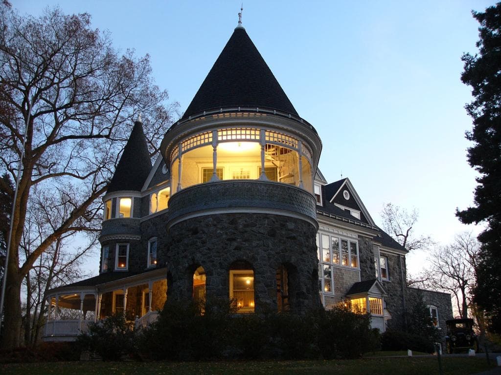 The Marshall Mansion lit up at night
