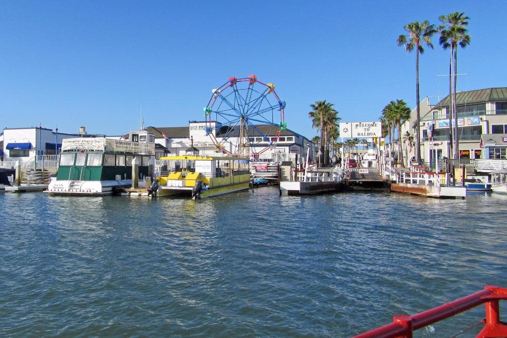 Pleasure boats parked at the Newport fun zone