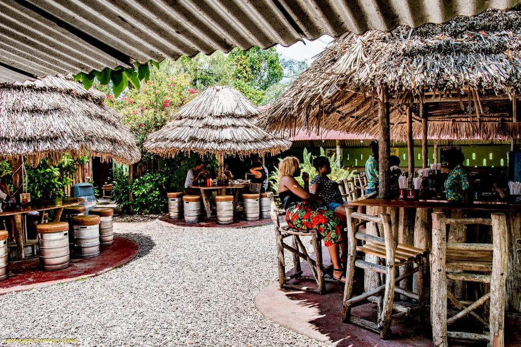 Outside dining on kegs