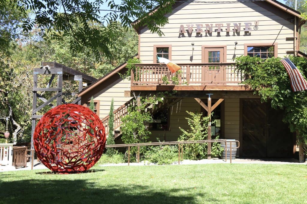 Aventine Restaurant and one of the sculptures at Jack London Vilalge