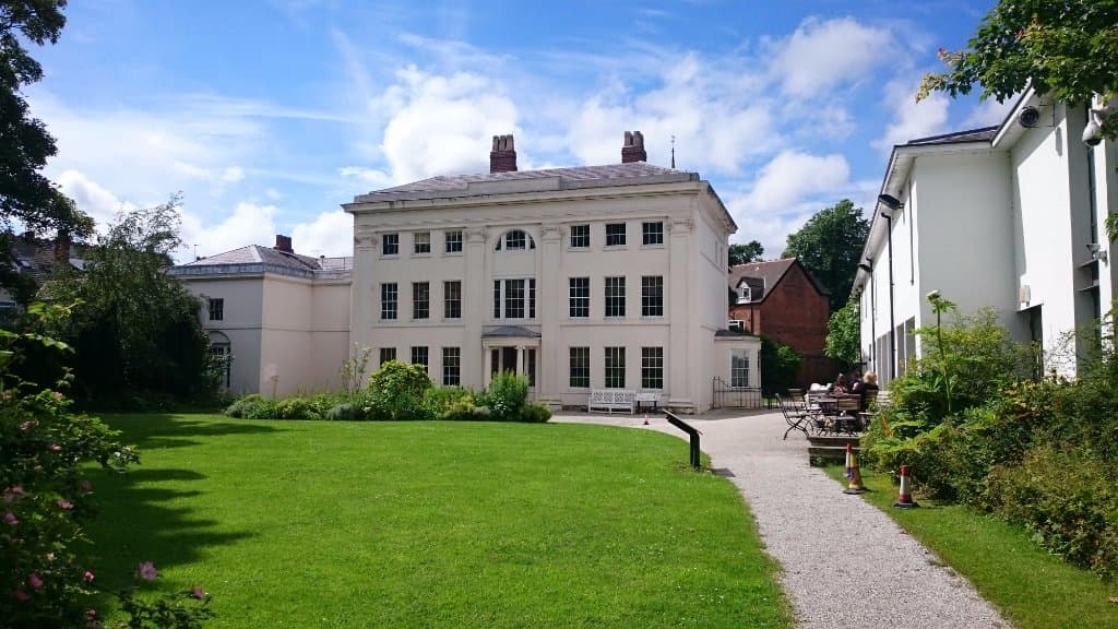 Soho house as seen from the rear of the garden, visitor centre on the right