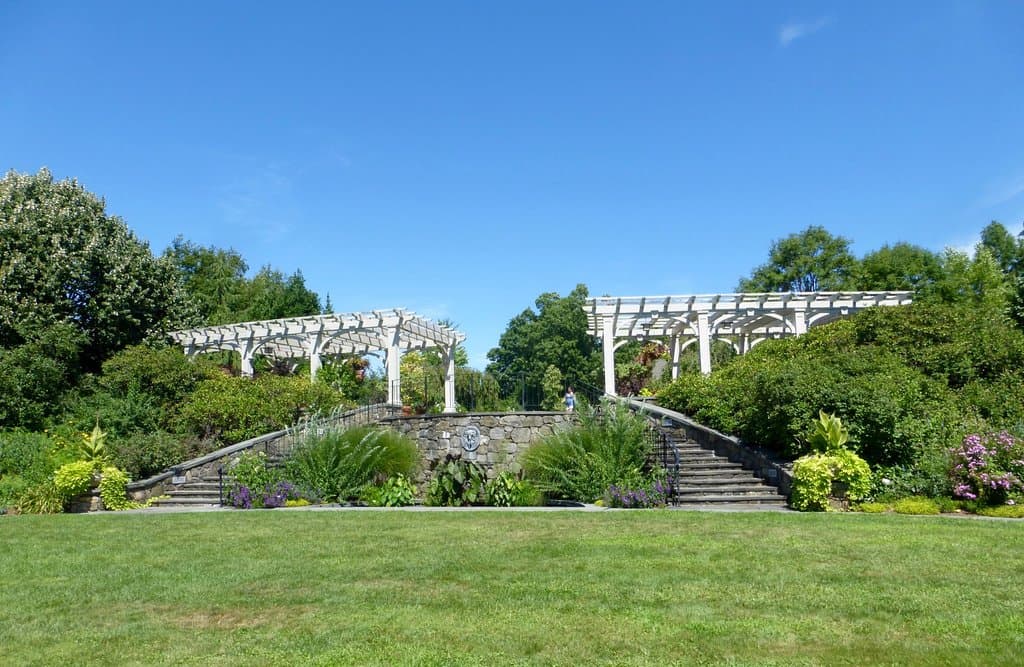 View of the fountain from the Secret Garden meadow