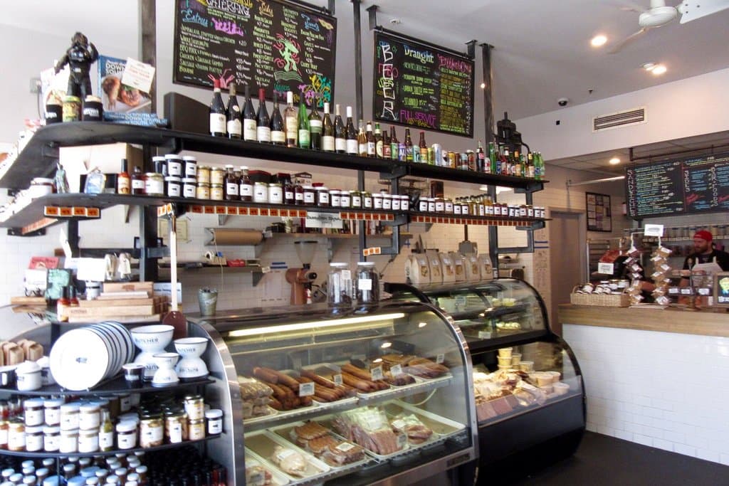 Lunch time; meat counter,Cuban with great bread and butter pickles, the bar and dining area