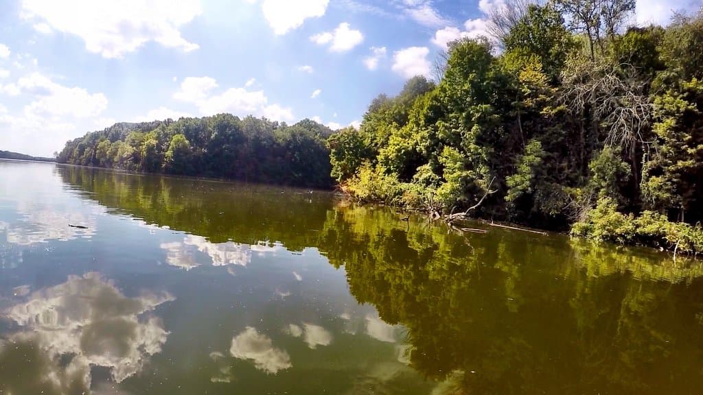 View from a SUP of the far side of the Eagle Creek Reservoir.