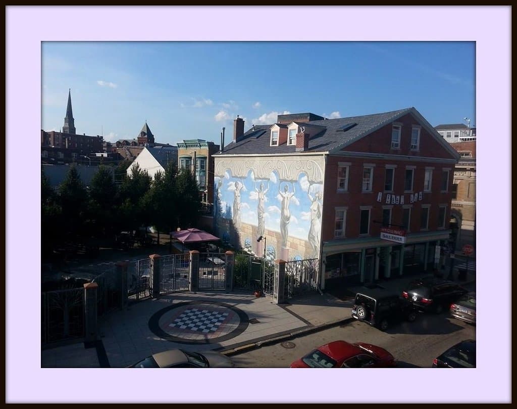 A view of the Hygienic art park and the  'Naked Ladies' mural.