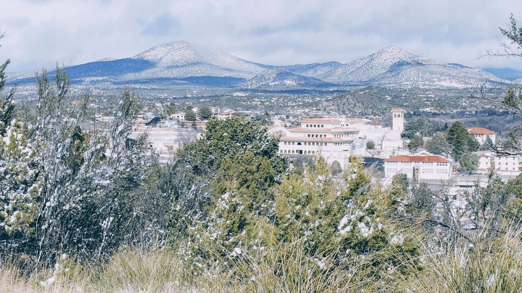 View over silvercity in winter from boston hill trail.